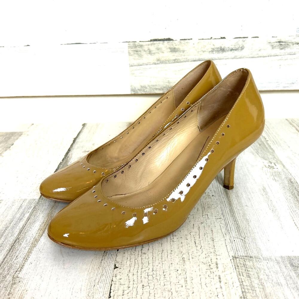Kate Spade New York Womens 10 Tan Patent Leather Round Toe Pumps Heels